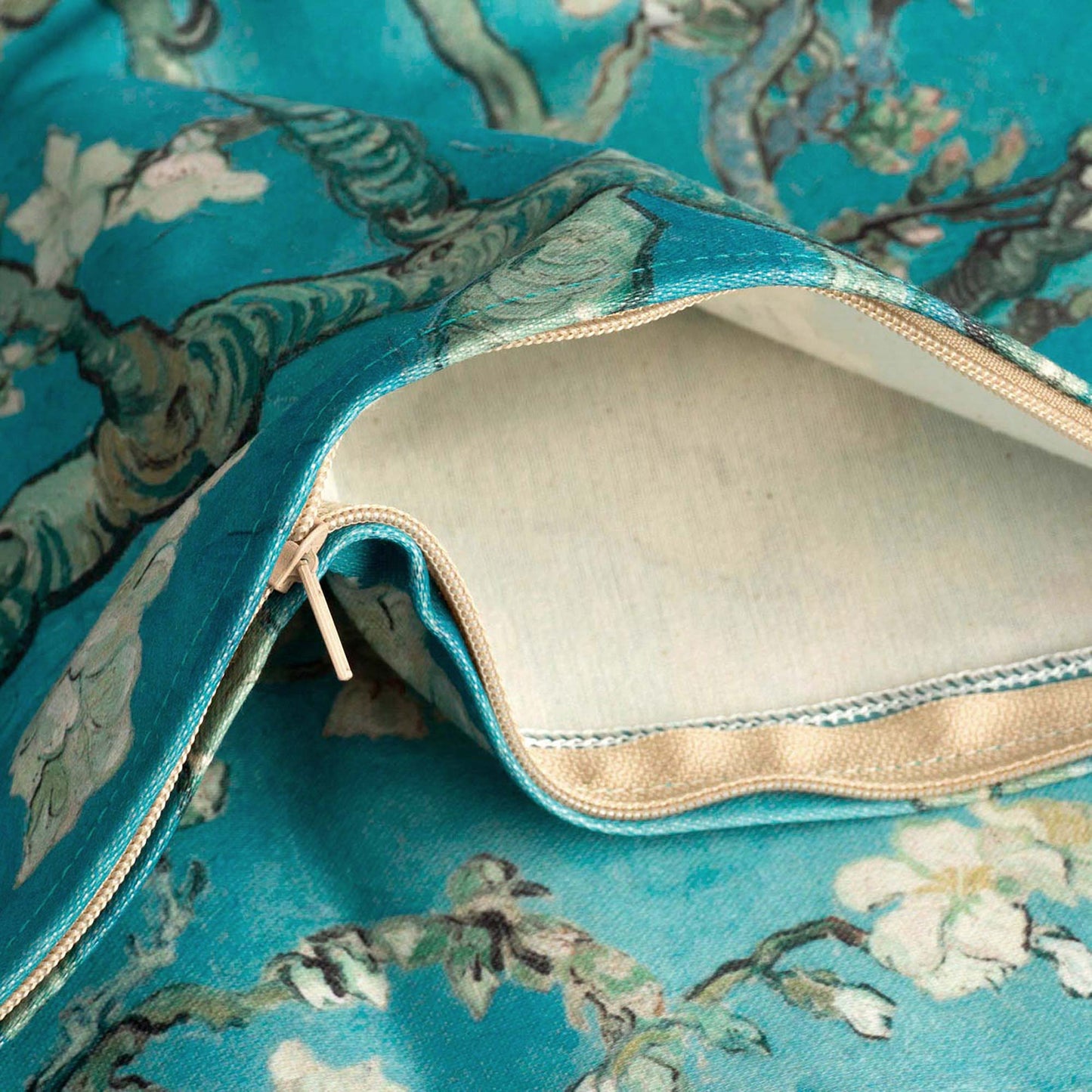 Almond Blossom throw pillow zipper opened