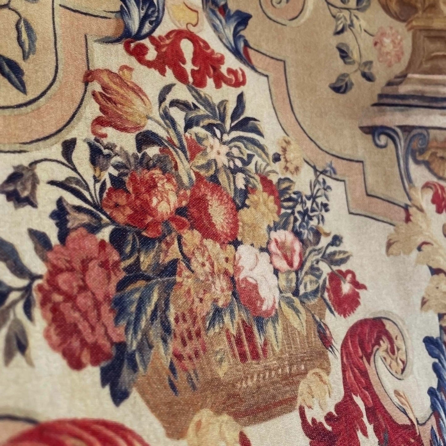 Arabesques with Birds throw pillow cover detail of flowers
