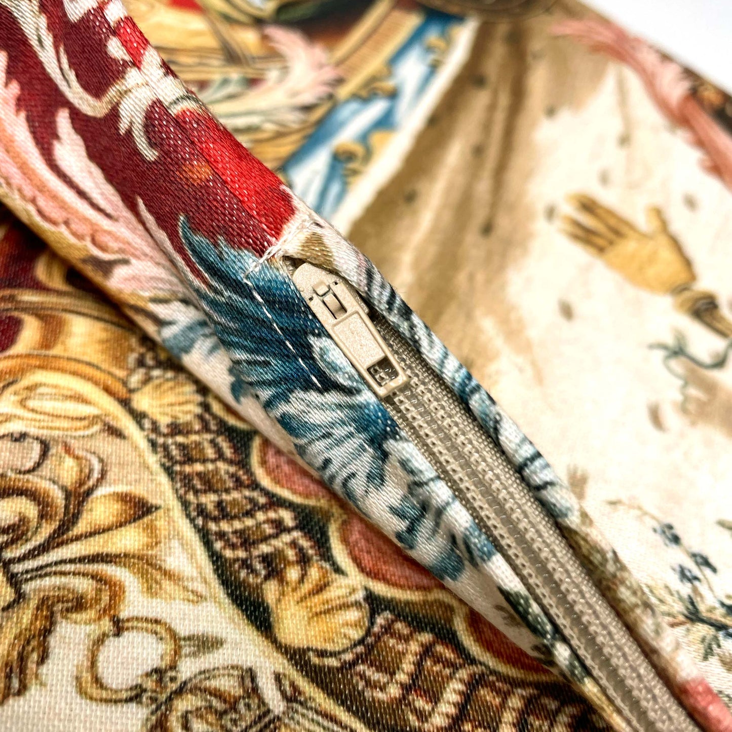 The Arms of Louis XV throw pillow cover detail of beige zipper