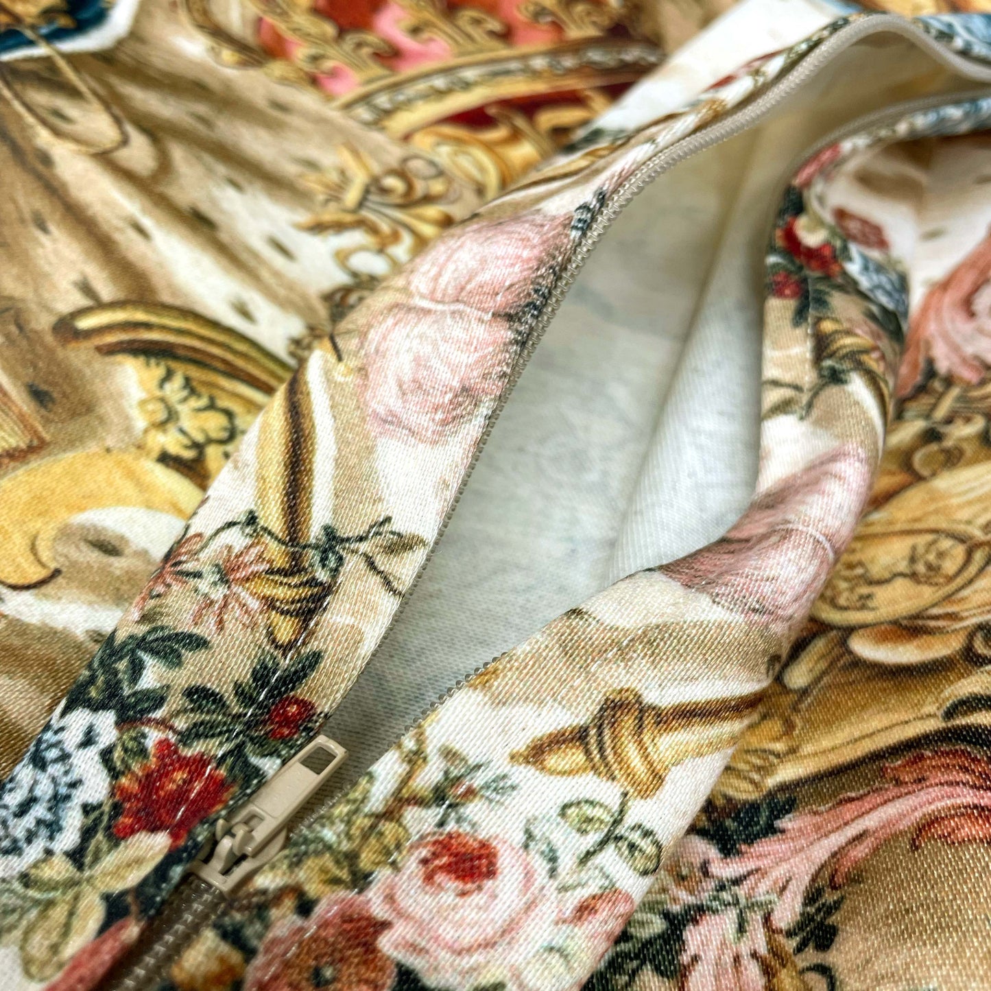 The Arms of Louis XV throw pillow cover detail of zipper opened