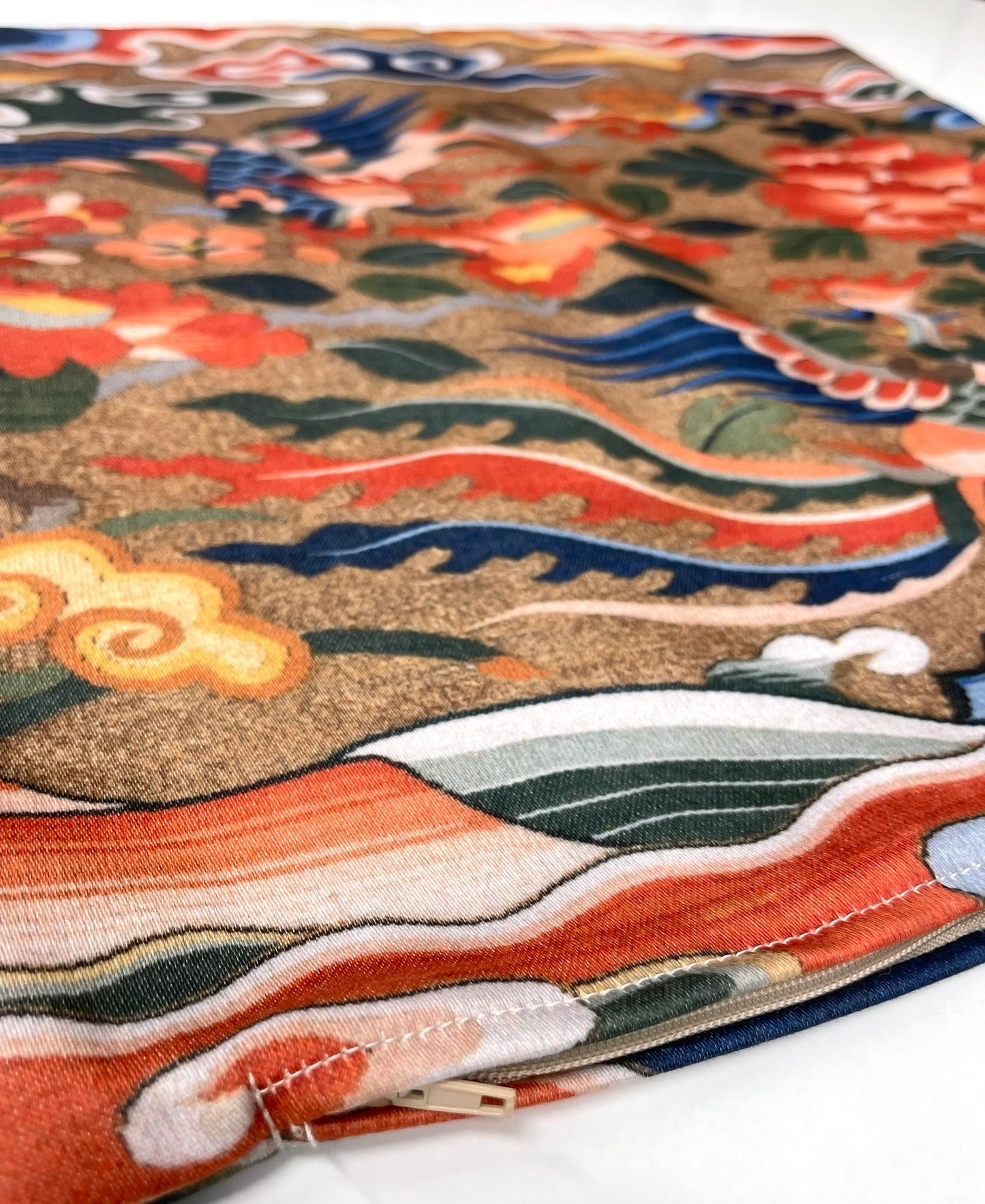 Chinese Ming Dynasty Throw Pillow cover detail of the zipper and design