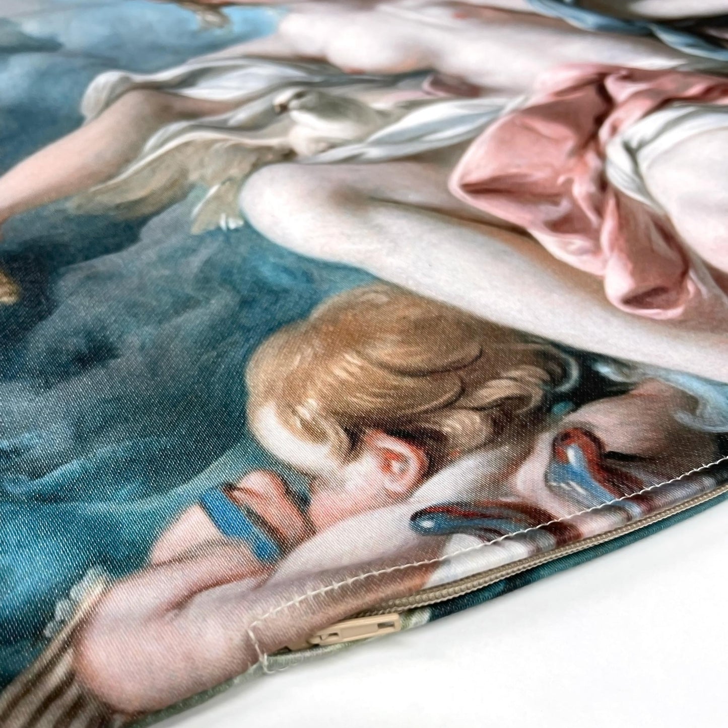 Rococo Pillow Cover Venus on the Waves detail of zipper in the bottom