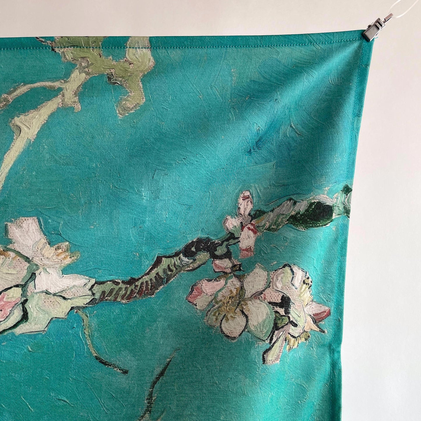 Almond Blossom wall hanging fabric detail of top-right corner