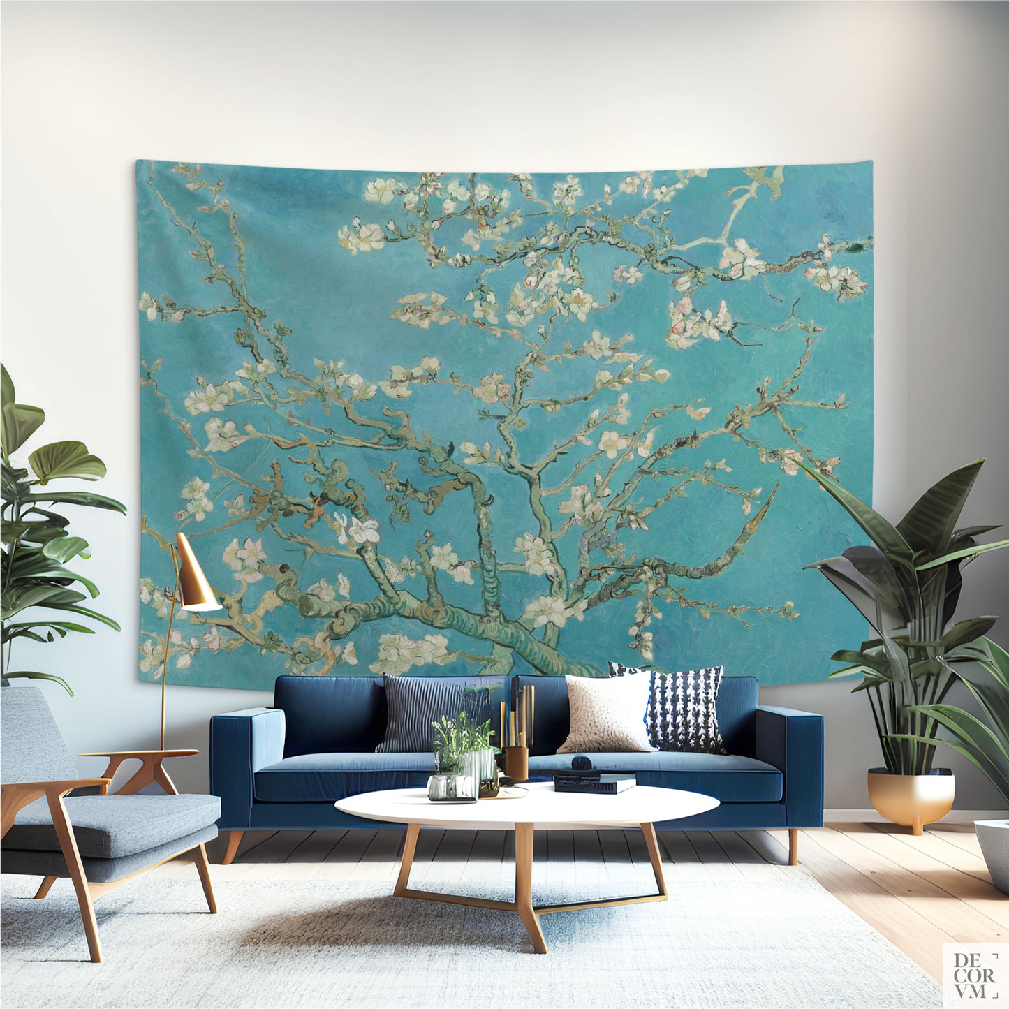 Almond Blossom wall hanging fabric large-sized in modern living room