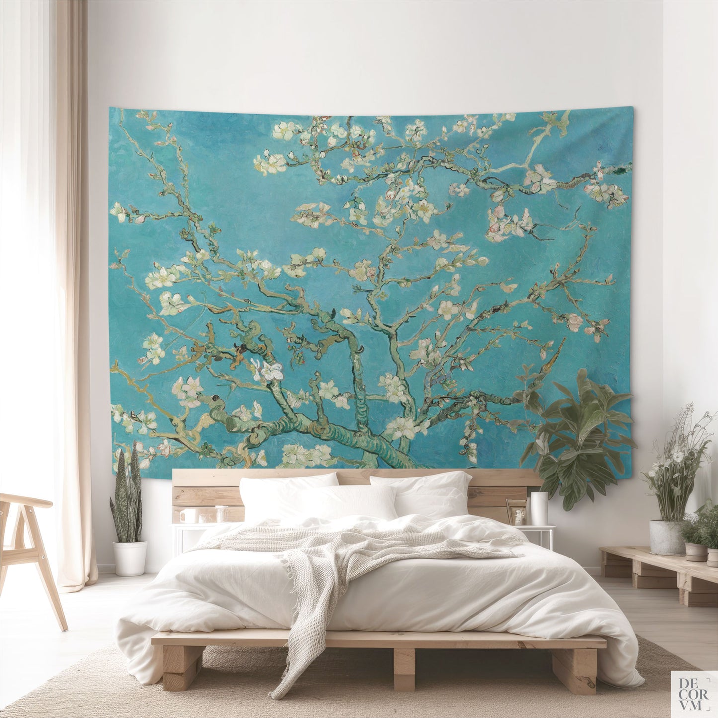 Almond Blossom wall hanging fabric large-sized in a bedroom