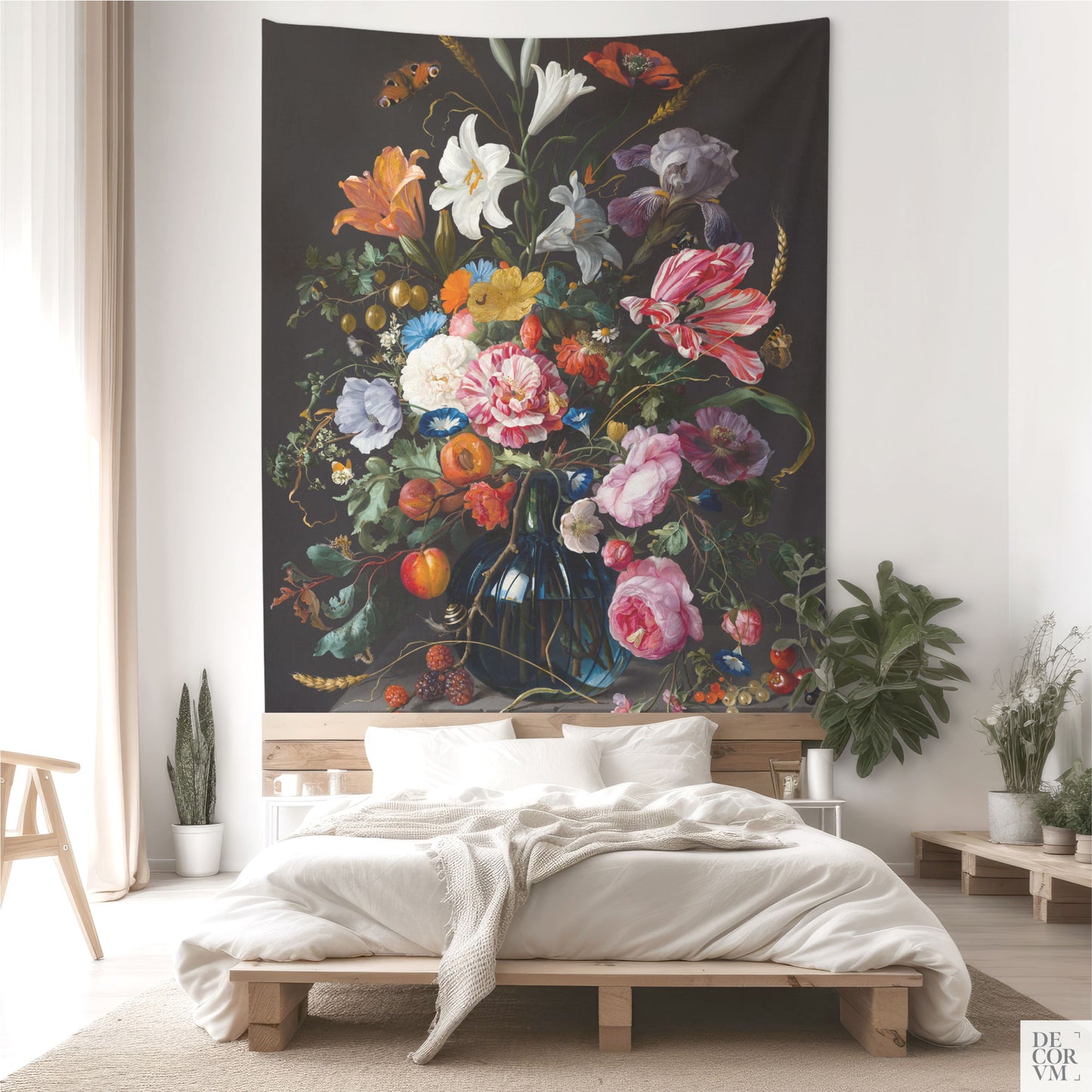 Dutch Floral Tapestry large-sized in a bedroom