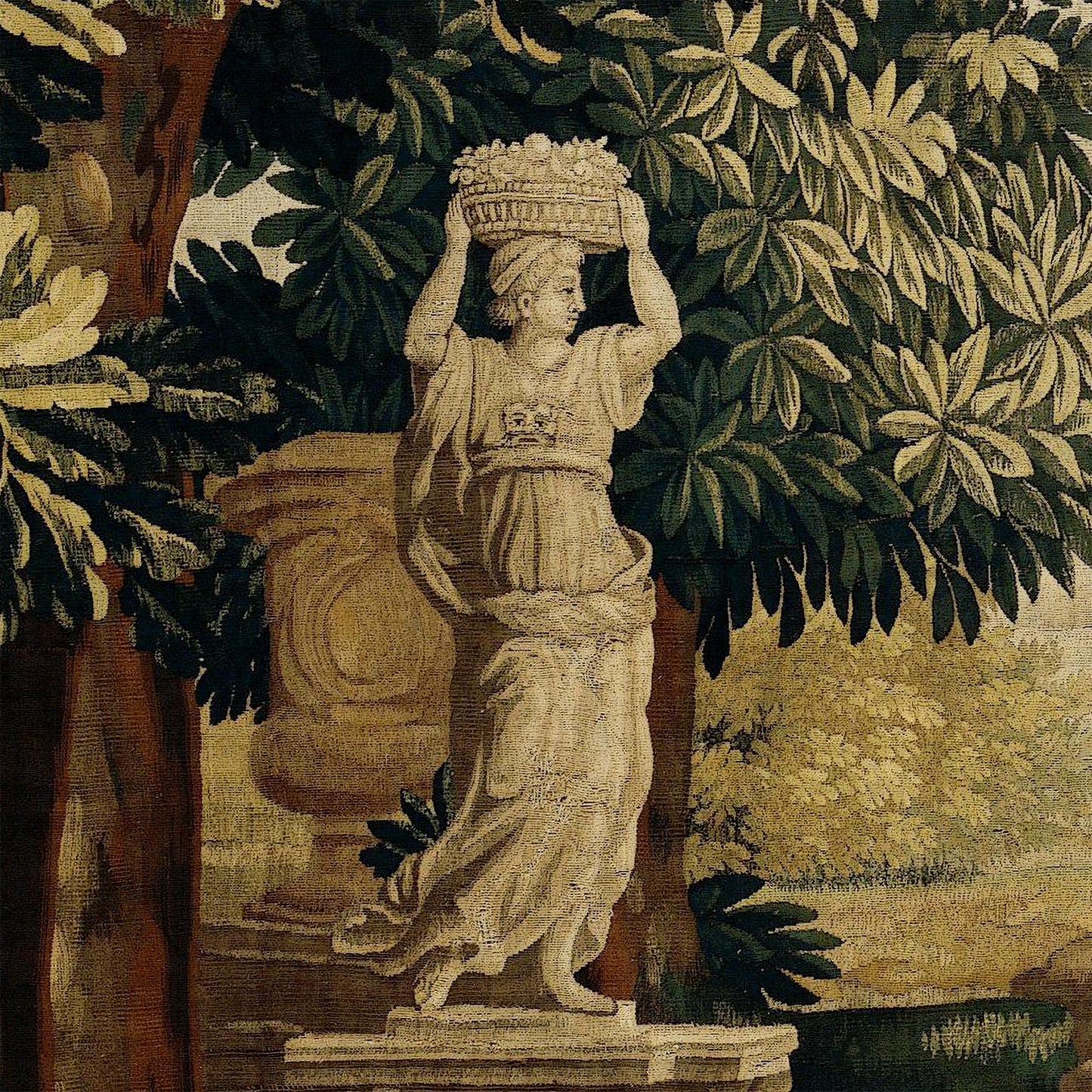 Forest and River wall hanging fabric detail of a statue