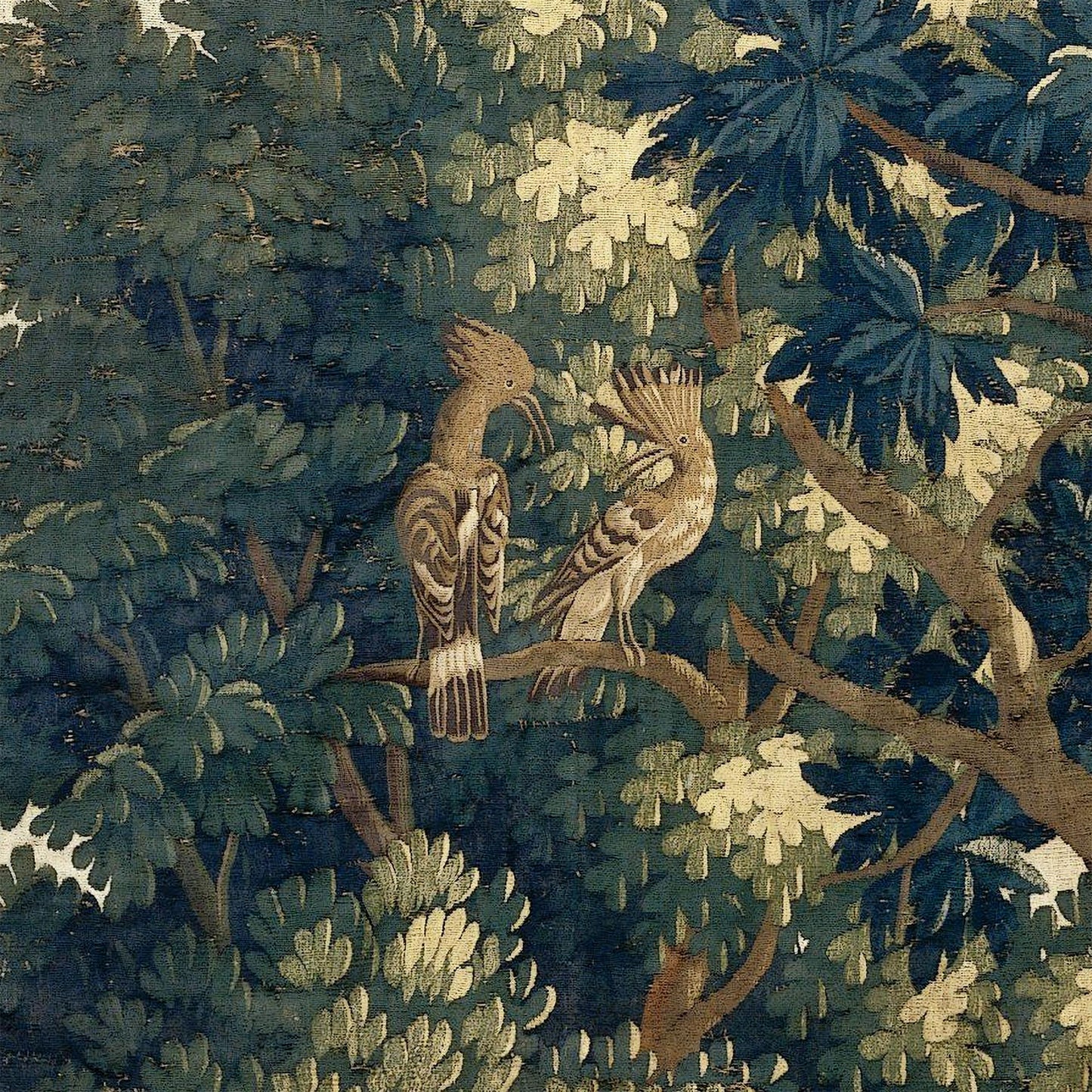 Forest and River wall hanging fabric detail of two birds in a tree