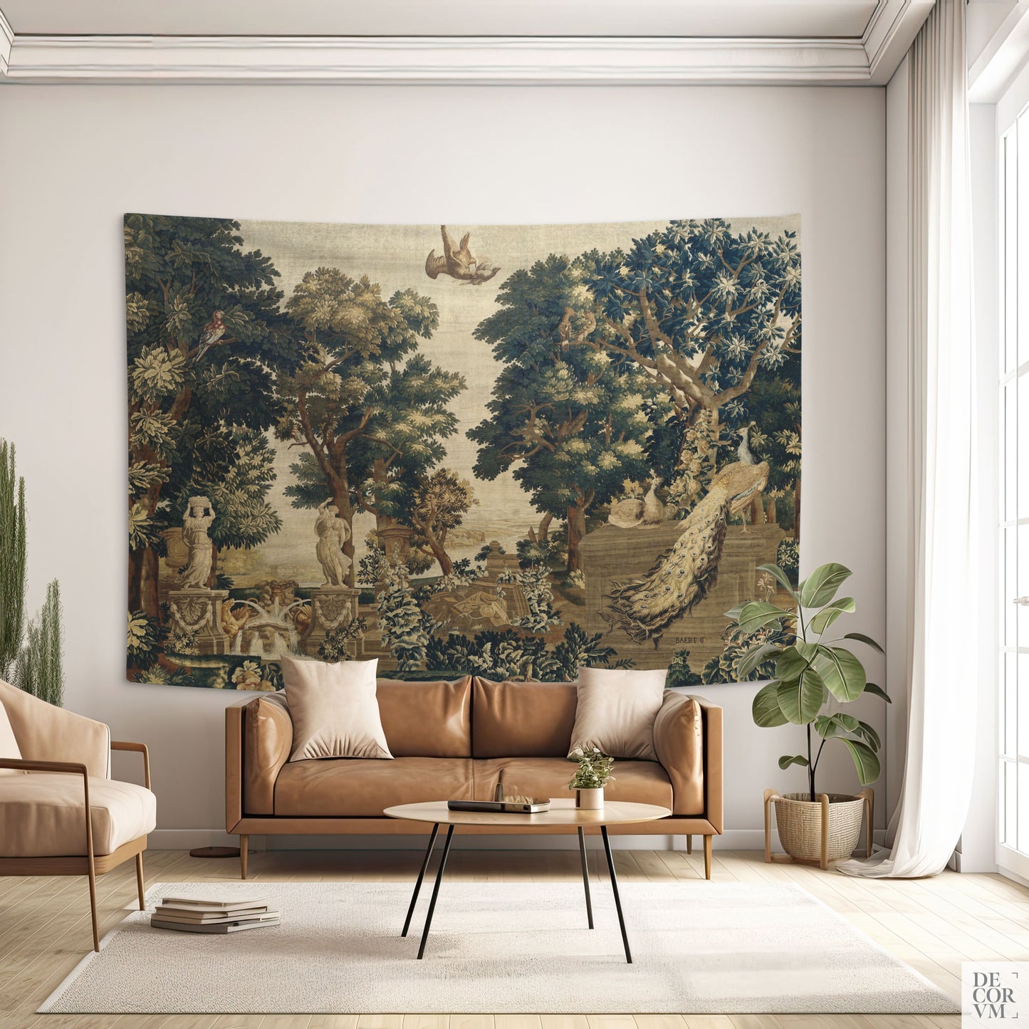Forest and River wall hanging fabric large-sized in a living bedroom with earthy tones