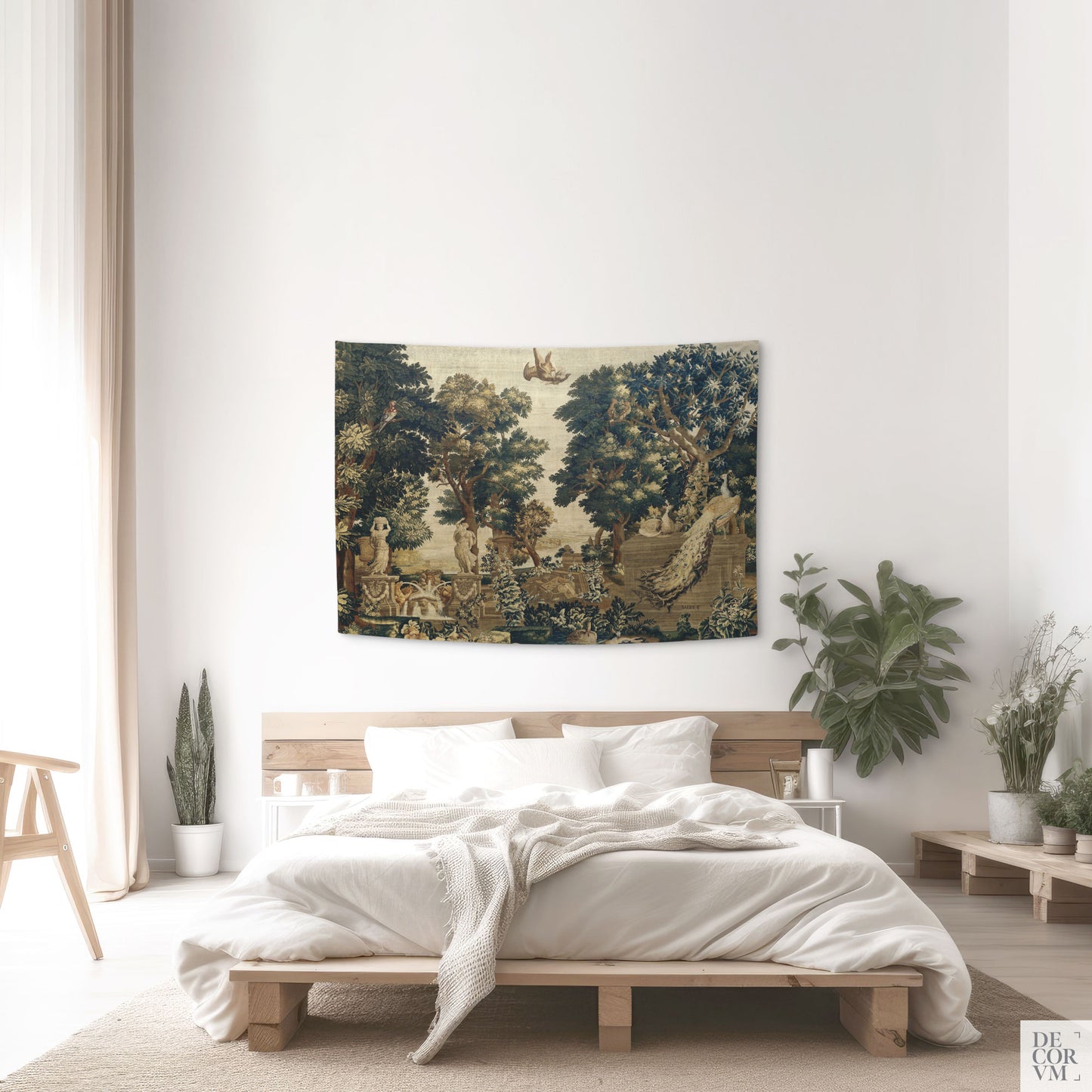 Forest and River wall hanging fabric small-sized in a bedroom