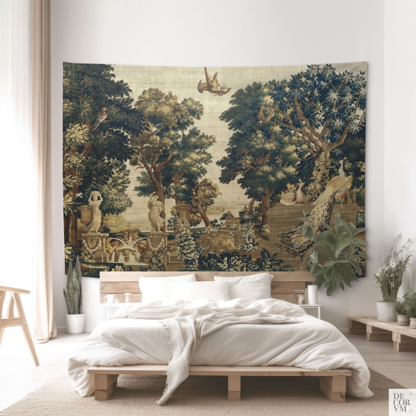 Forest and River wall hanging fabric large-sized in a bedroom