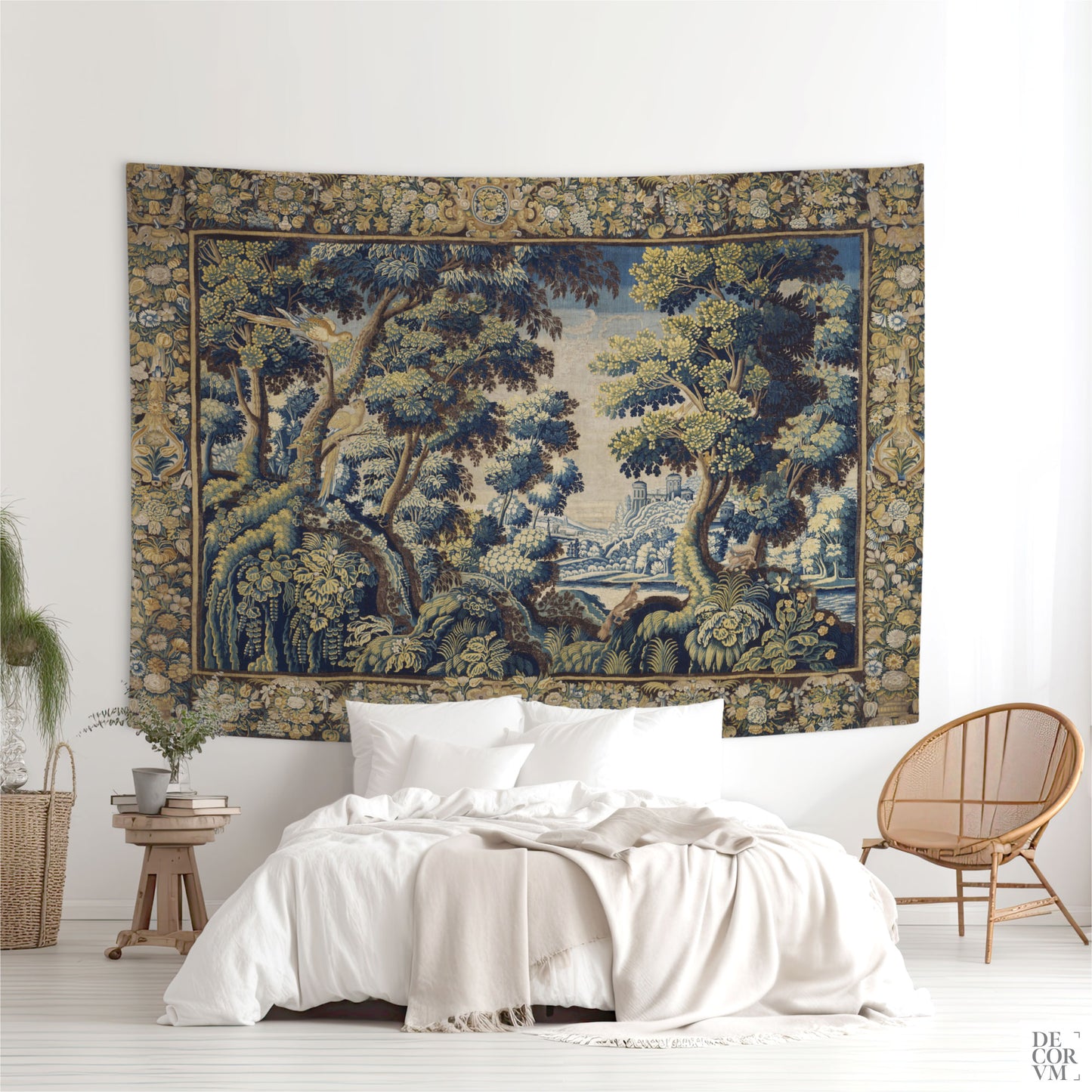 Large size verdure wall tapestry in a bedroom