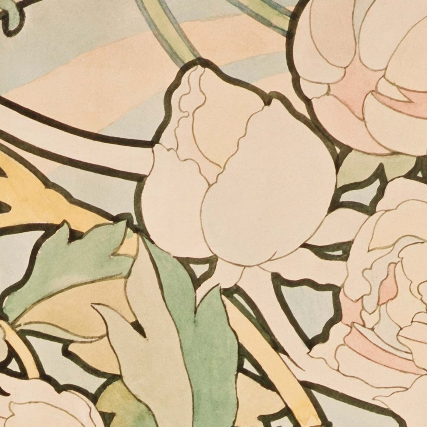 Alphonse Mucha Peonies wallpaper close-up to show quality of image