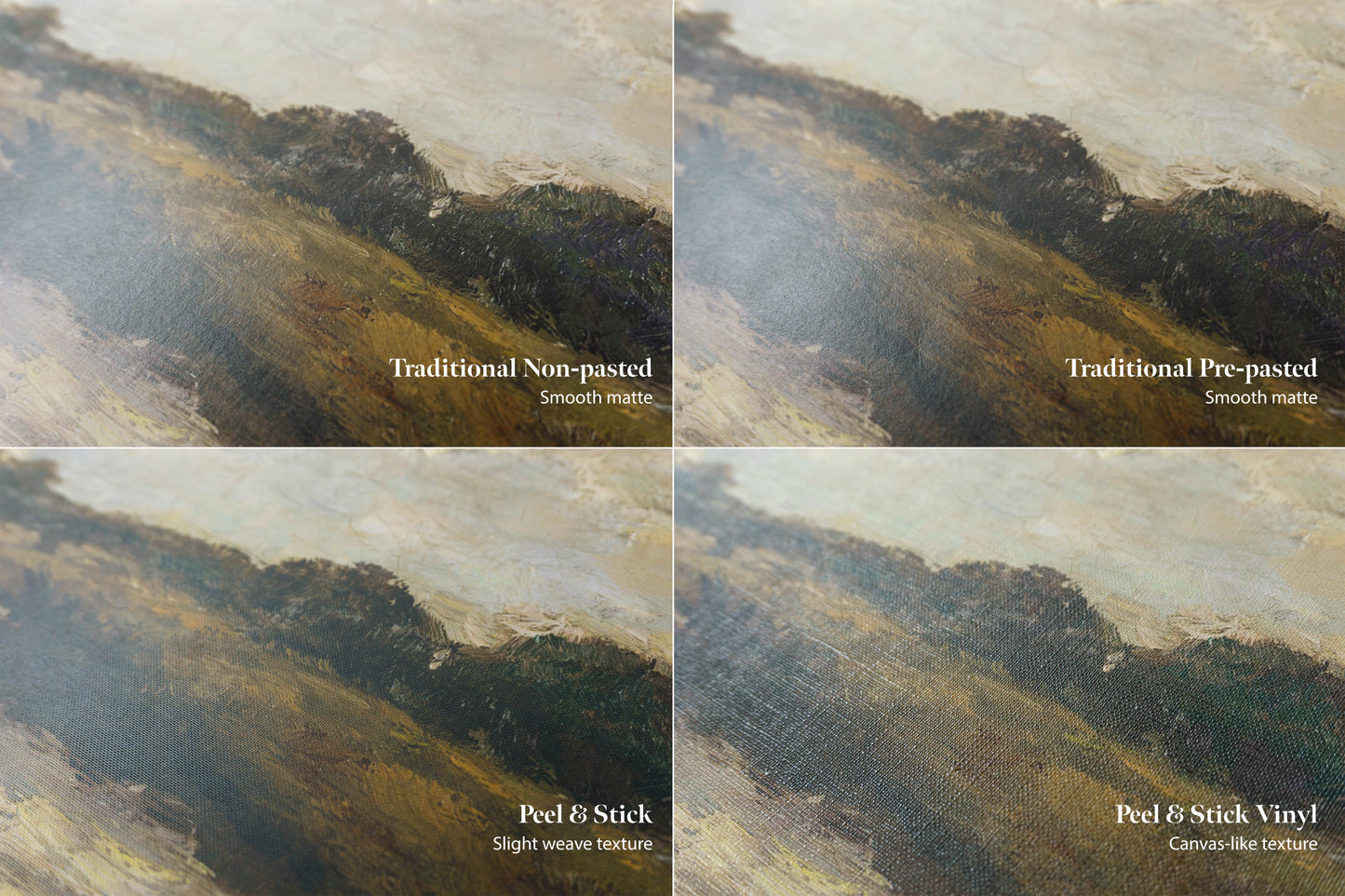 Comparative of textures for each type of wallpapers available