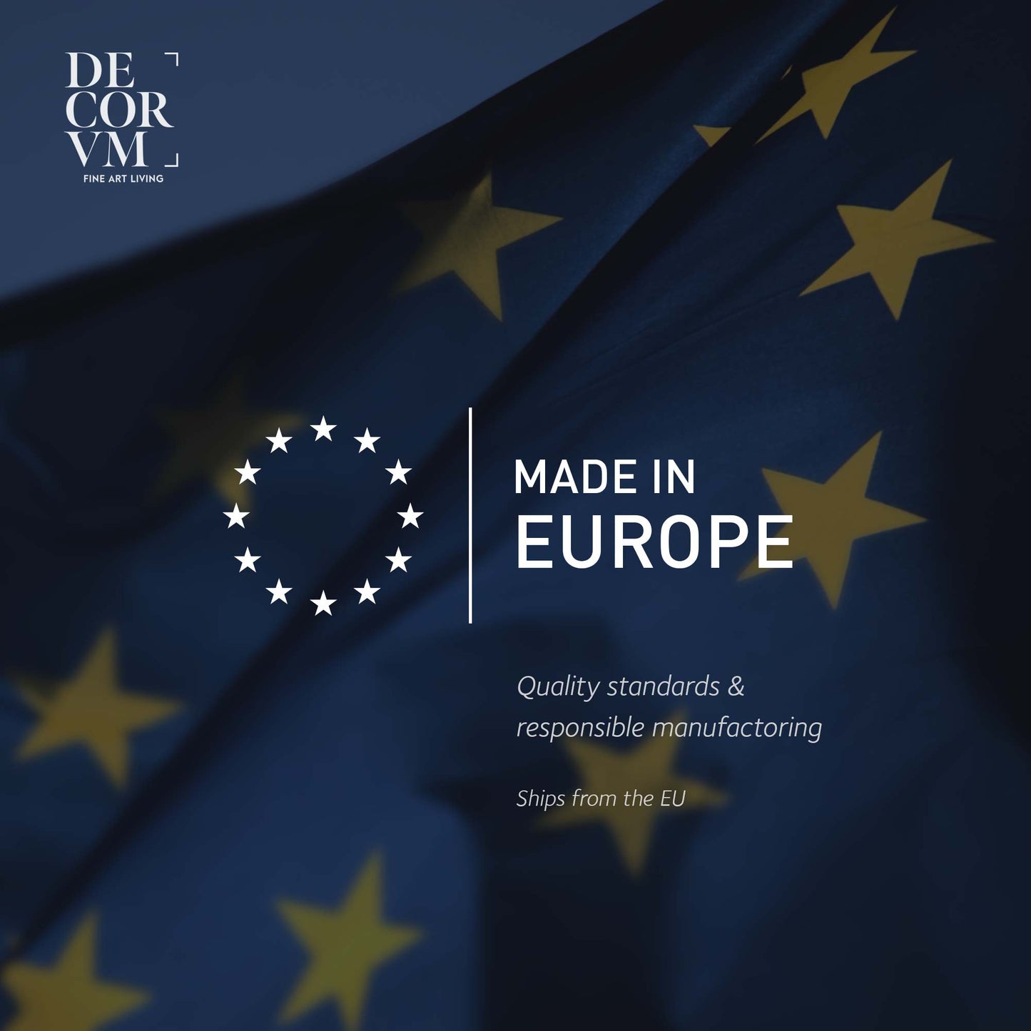 Made in Europe badge—Decorvm textiles produced in the EU, ships from Europe; responsible manufacturing.