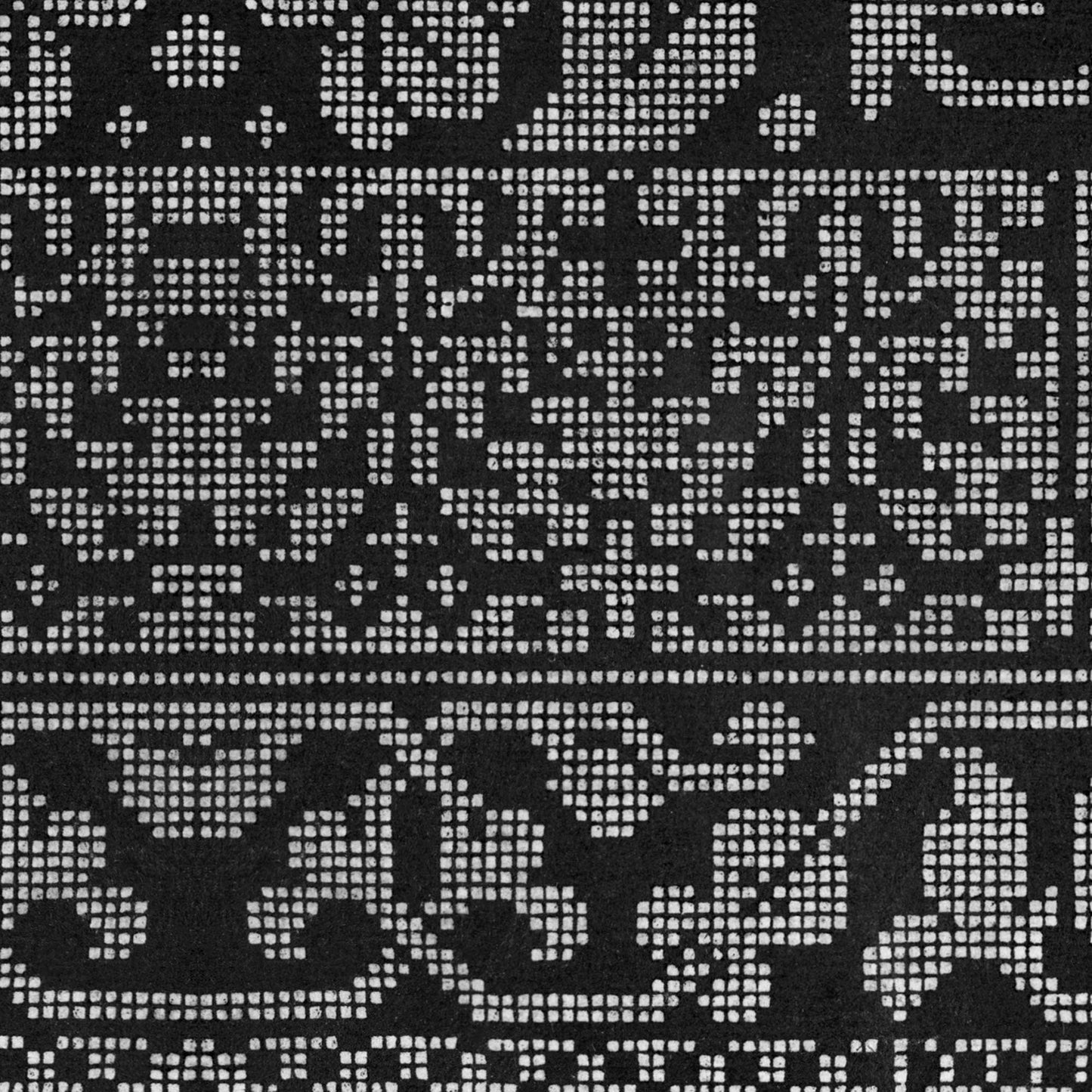 Renaissance geometric pattern detail — central patterned band and lower scroll motif in dotted weave effect on black peel and stick border