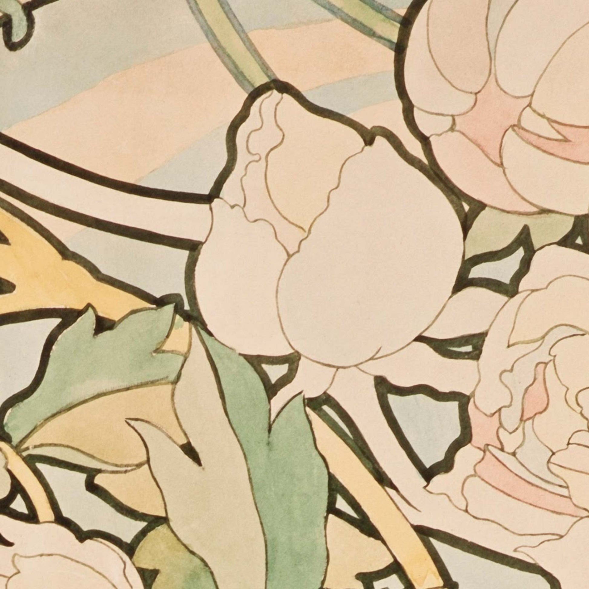 Alphonse Mucha Peonies wallpaper close-up to show quality of image