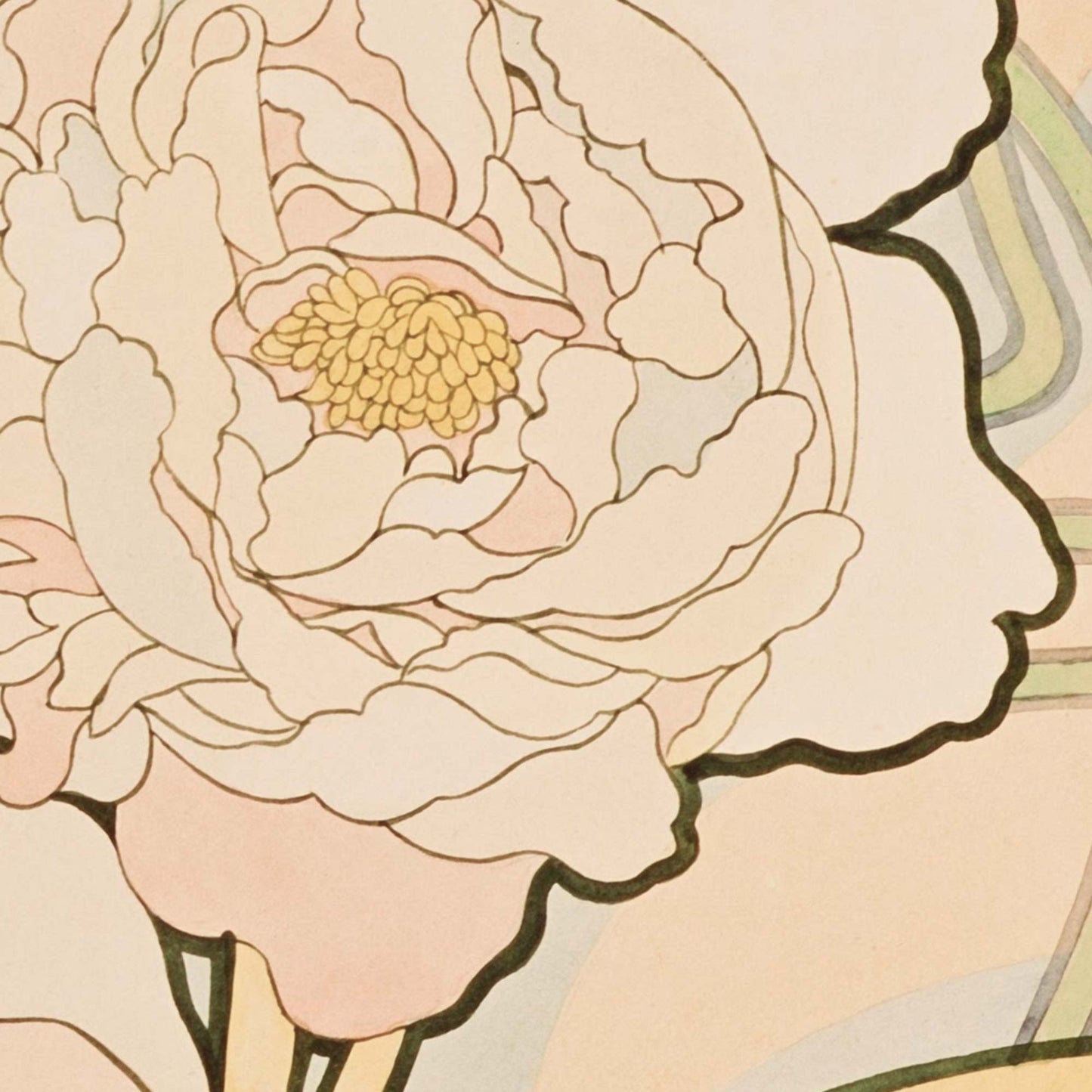 Alphonse Mucha Peonies wallpaper close-up of one flower and petals