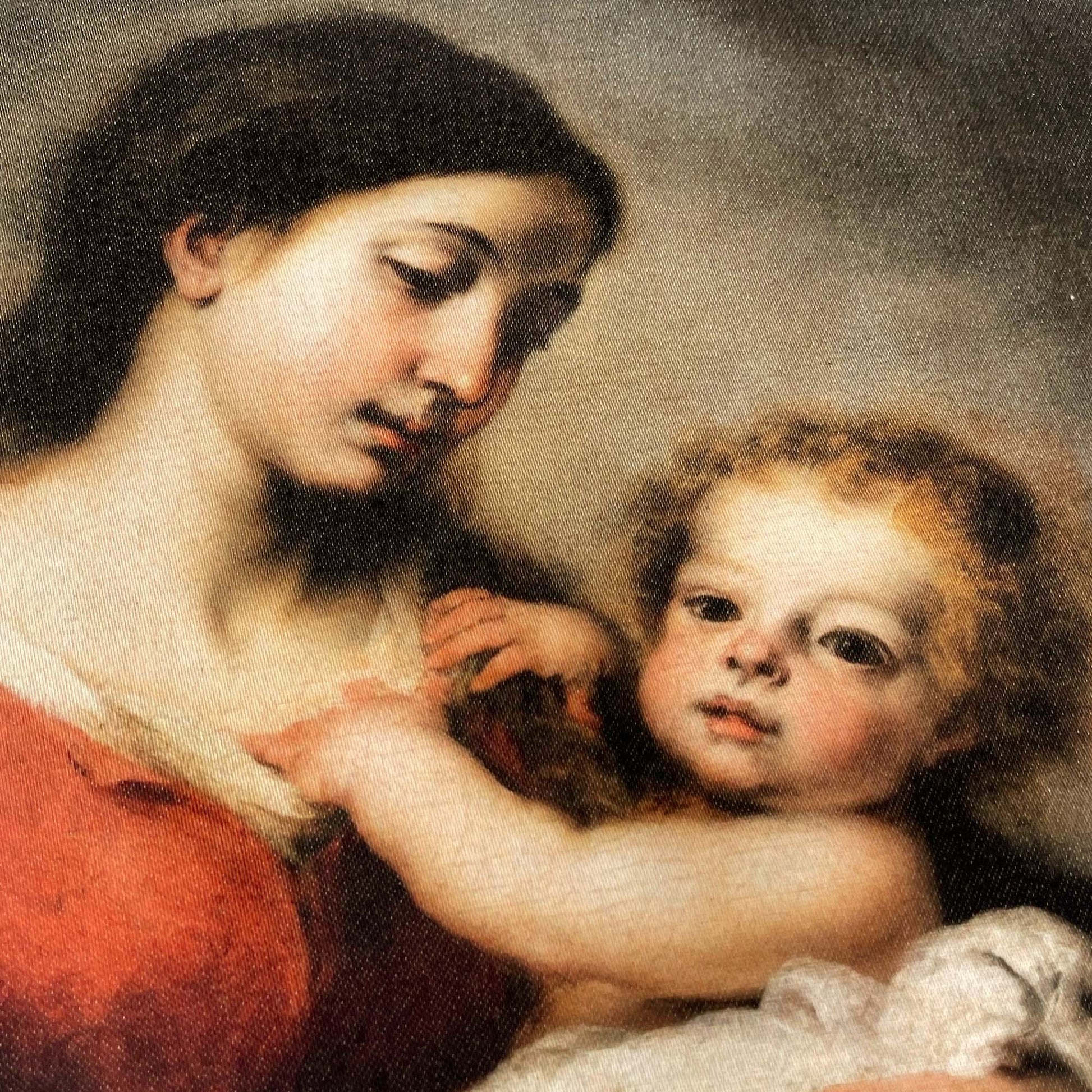 Close-up of the Virgin holding the infant Christ — painting detail from Murillo's Virgin and Child, ca. 1670–72.