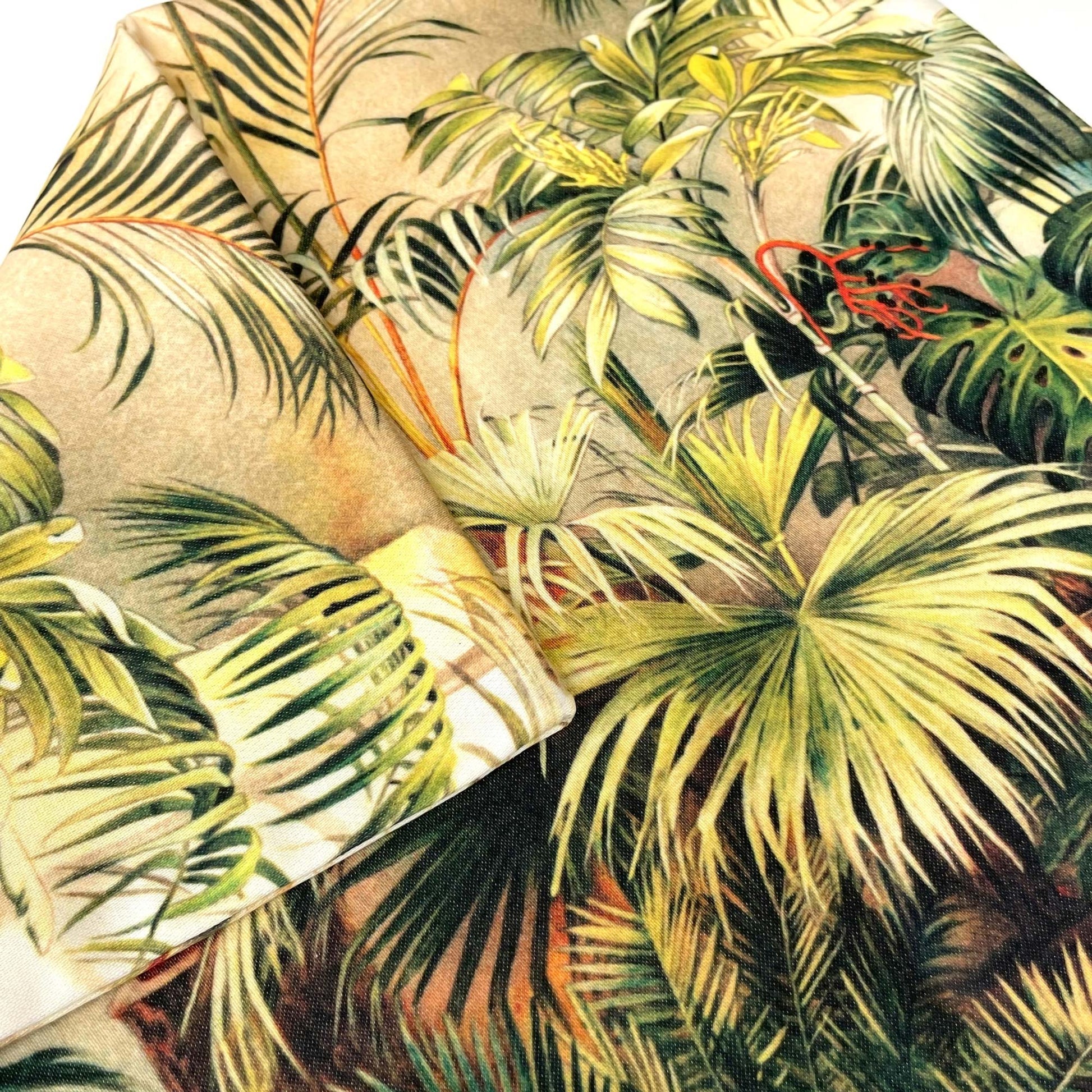 Folded Victorian conservatory botanical pillow cover showing the printed surface and fabric weight.