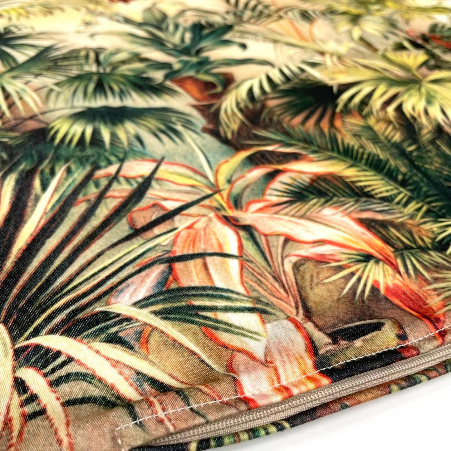 Edge stitching detail of the Victorian conservatory botanical pillow cover.
