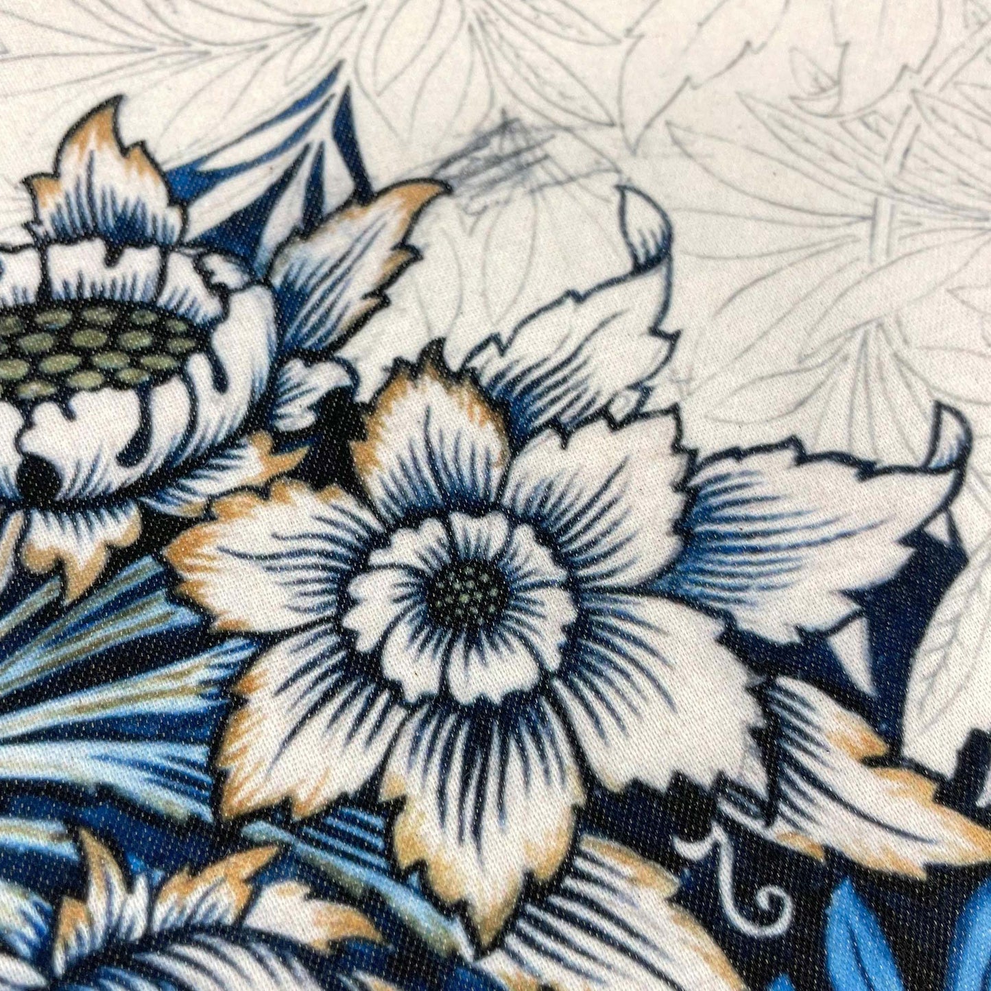 Close-up of a shaded white blossom — design detail from William Morris's 1873 Tulip and Willow pattern.