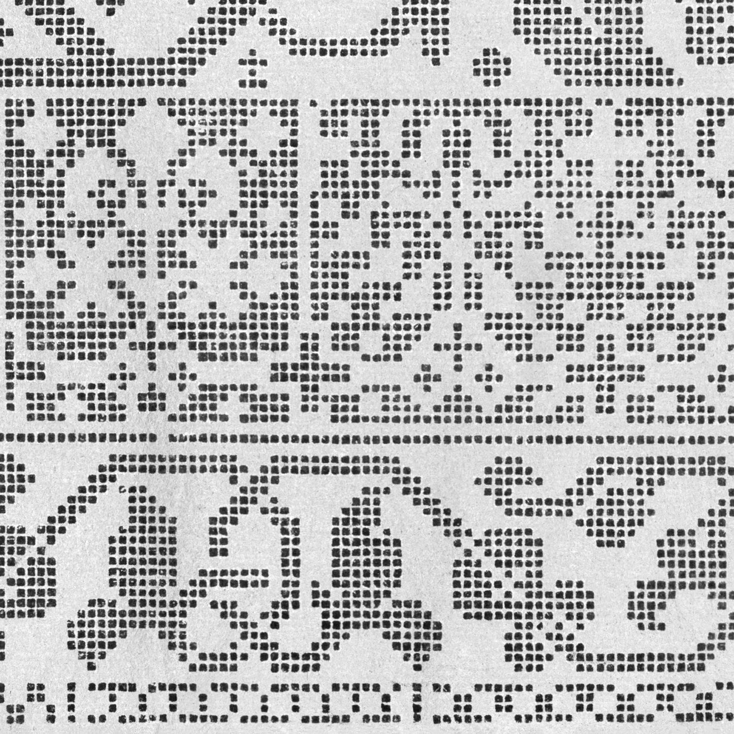 Italian lacework pattern detail — intricate pixelated Renaissance lace pattern on light gray peel and stick border