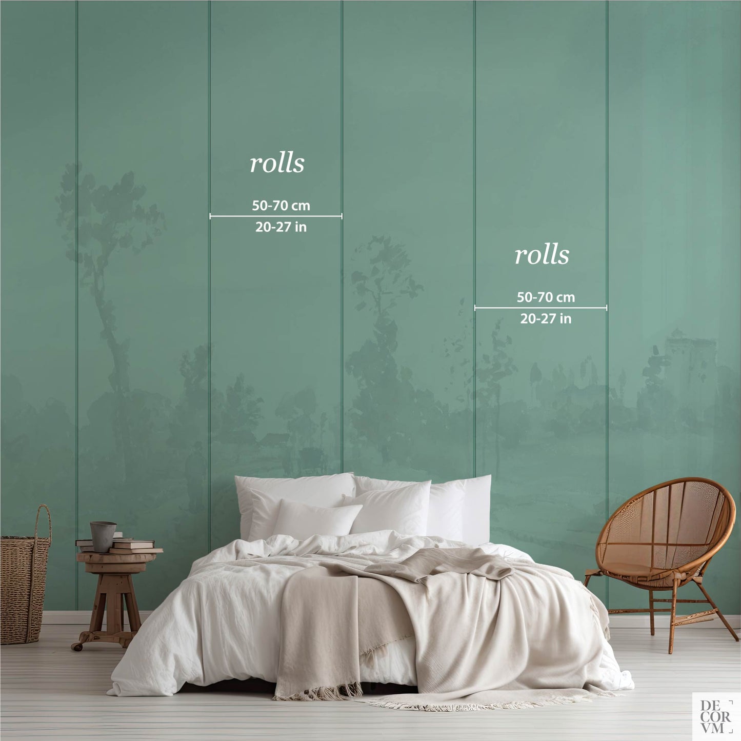 Pissarro country road landscape wallpaper mural showing wallpaper roll dimensions of 50–70 cm (20–27 in) per roll