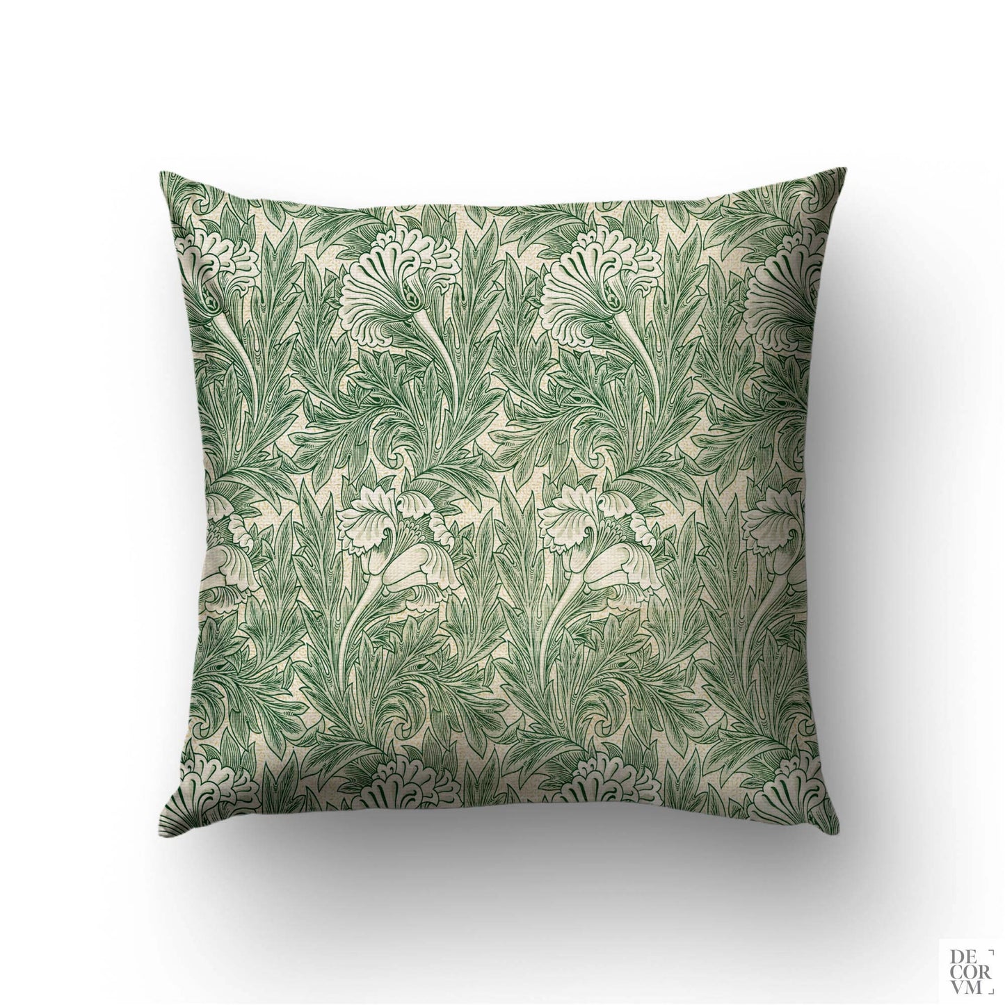 William Morris Tulip throw pillow cover in sage green — 1875 Arts and Crafts floral pattern by Decorvm.